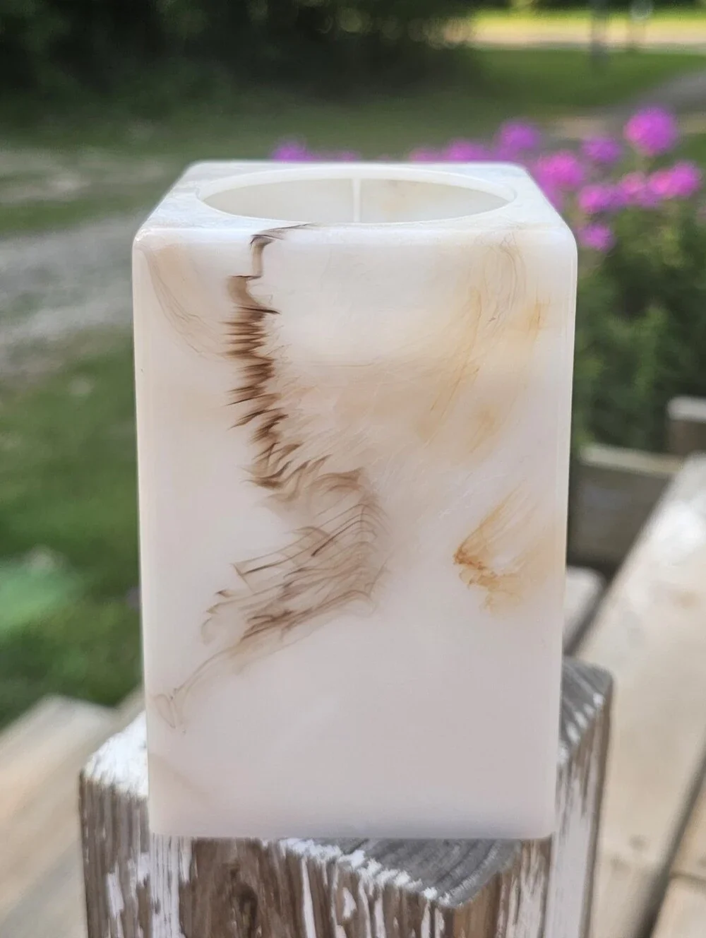 Dixie Cup Pop Up Dispenser Vintage Brown Cream Marble Swirl Plastic